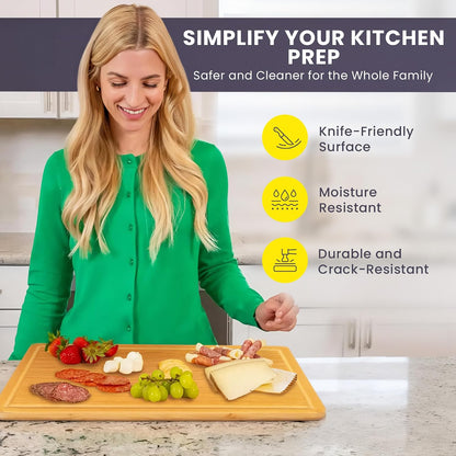 Greener Chef Luxury Bamboo Cutting Board Set of 3 with Glue-Free Surface Technology - Extra Spacious Wood Cutting Boards for Kitchen and XL Chopping Board Set - Replacements for Life