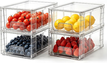 6 Pack Stackable Storage Drawers,Plastic Organizers Bins, Drawers Storage with Handles and Movable Dividers for Organization and Storage in Fridge,Bathroom, Pantry, Kitchen Cabinets, Under Sink