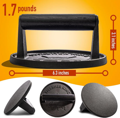Premium Cast Iron Smash Burger Press incl. 25 Patty Paper