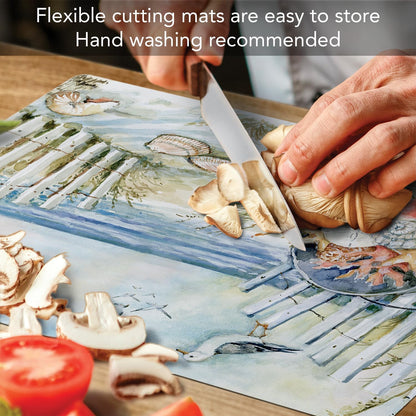 Cut N' Funnel Eat Fresh Designer Flexible Cutting Board Mat 15" x 11.5" Made in the USA Decorative Flexible Easy to Clean
