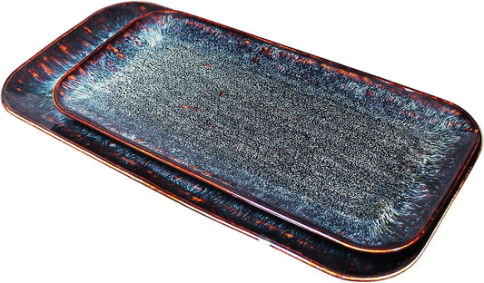 Porcelain Plate Set Large Serving Tray Set of 4, Reusable Serving Platters for Party Food, Cookie, Appetizer, Charcuterie, Snack, Dessert Display,Stackable Kitchen Dish 14.4 INCH