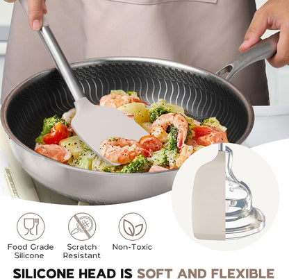Onader Kitchen Utensils Set, 15 Pcs Silicone Cooking Utensils Set with Holder and Heat Resistant Stainless Steel Handle for Nonstick Cookware - Black