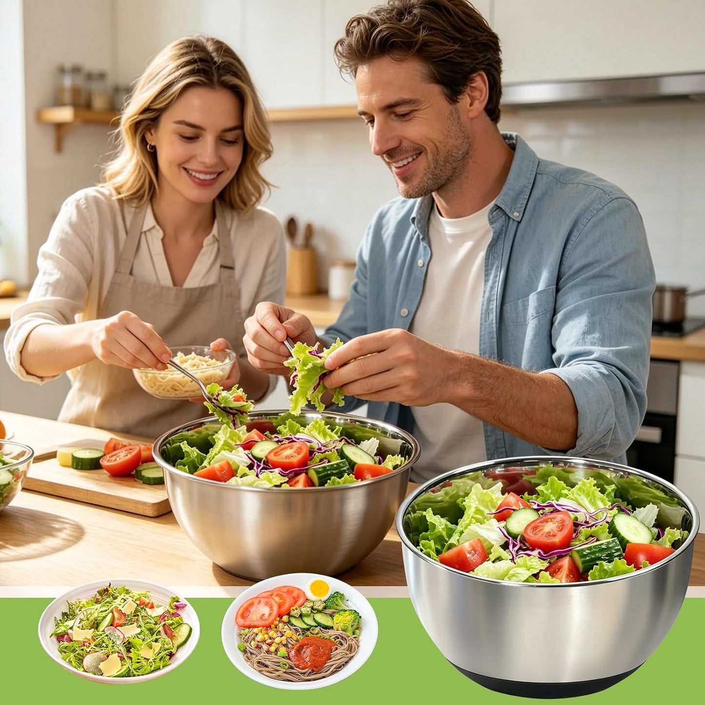 Stainless Steel Salad Spinner Large with 5 Blades Slicer, Vegetable Dryer, Non-Slip Base, Stop Button, Vegetable Fruits Chopper Bowl 5L Capacity with Egg Yolk Strainer