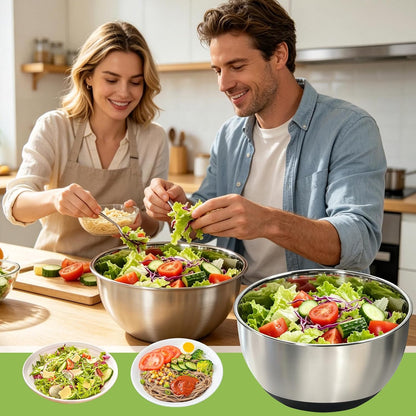 Stainless Steel Salad Spinner Large with 5 Blades Slicer, Vegetable Dryer, Non-Slip Base, Stop Button, Vegetable Fruits Chopper Bowl 5L Capacity with Egg Yolk Strainer