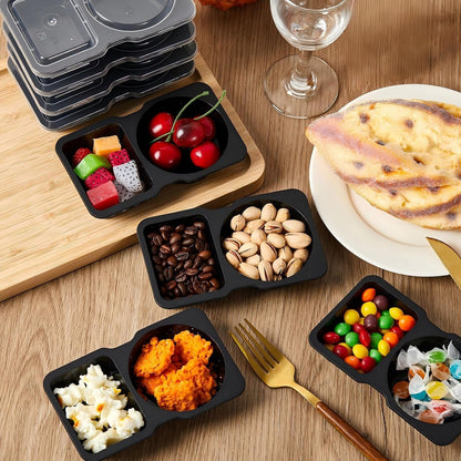 Blushtier 10 Pcs Pack Snack Containers with Lids, 5 oz Double Compartment Plastic Food Containers, Portable Divided Snack Cups for School, Office, Meal Prep, Sauces, Dips, On-the-go Camping (Clear)