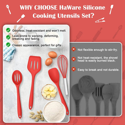 HaWare Kitchen Utensils, 14 PCS Silicone Cooking Utensils Set, Heat Resistant Kitchen Utensils for Non-stick Cookware, Kitchen Gadgets Tools with Spoons, Spatulas, Whisk, Dishwasher Safe (Black)