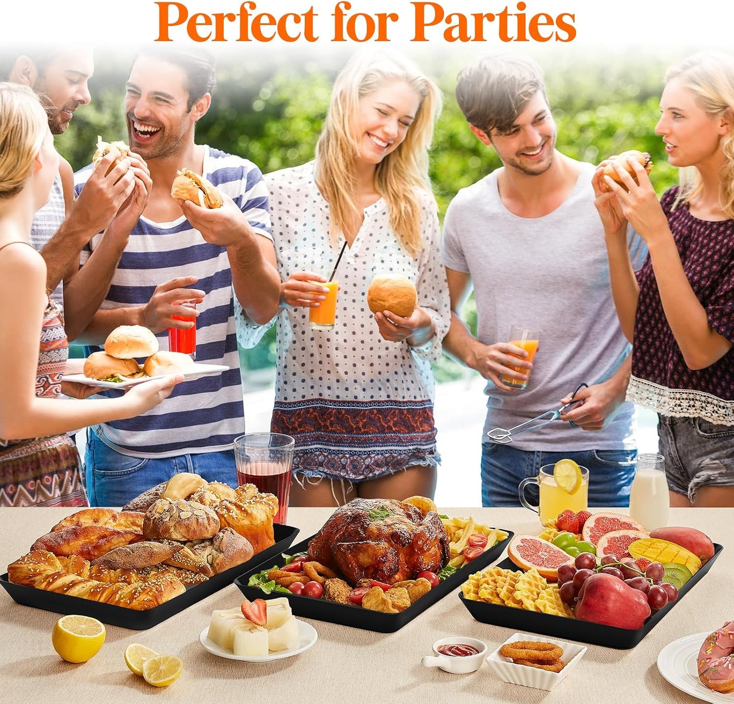 Lifewit Plastic Serving Tray for Party Supplies, 15" x 10" White Trays for Serving Food, Reusable Large Platter for Buffet, Fruit, Dessert, Snack, Veggie, Kitchen and Outdoor Use, Rectangle, 10 Pcs