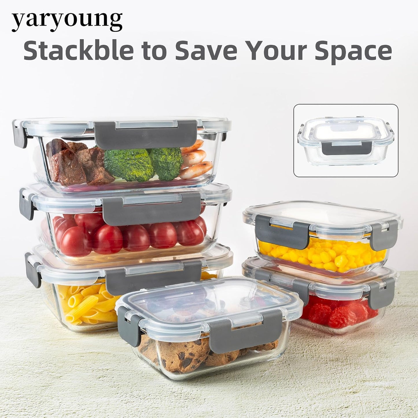 16PCS (8 Bowls + 8 Lids) High Borosilicate Glass Meal Prep Containers, Food Storage Containers with Airtight Lids, Glass Lunch Bento Boxes,Dishwasher Safe, blue