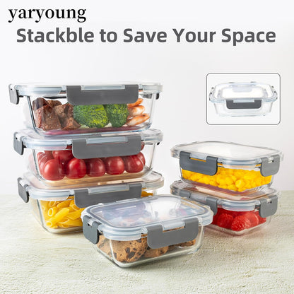 16PCS (8 Bowls + 8 Lids) High Borosilicate Glass Meal Prep Containers, Food Storage Containers with Airtight Lids, Glass Lunch Bento Boxes,Dishwasher Safe, blue