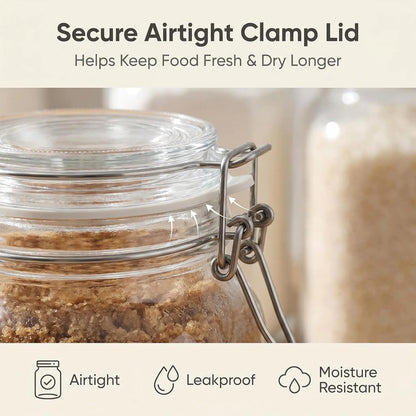 78oz Large Square Airtight Glass Jars with Lids, Wide Mouth Food Storage Canisters, Hold 4lb Sugar or 5lb Rice, Heavy Duty Pantry Containers for Flour, Coffee, Bulk Storage