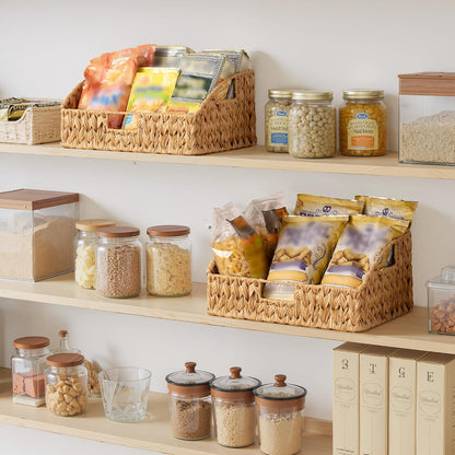 GRANNY SAYS Wicker Storage Baskets for Shelves, Trapezoid Woven Basket with Handles, Storage Wicker Baskets for Pantry, Water Hyacinth, 2-Pack