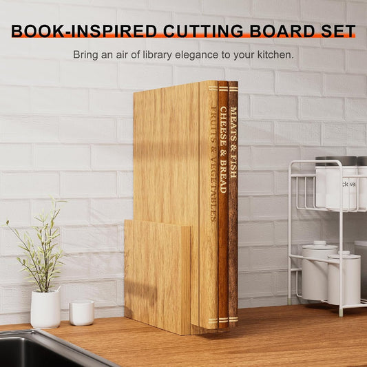 Book Cutting Board Set of 3, Wooden Boards That Look Like Books