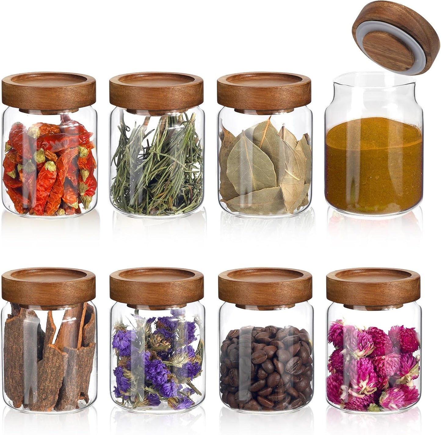 Small Glass Jars with Airtight Lids Round Spice Jar Kitchen Storage Jars Seasoning Containers Bottle Glass Food Storage Canisters Jars for Coffee Cookie Liquid Pantry Organizers