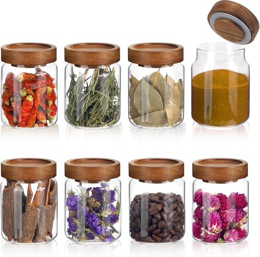 Small Glass Jars with Airtight Lids Round Spice Jar Kitchen Storage Jars Seasoning Containers Bottle Glass Food Storage Canisters Jars for Coffee Cookie Liquid Pantry Organizers