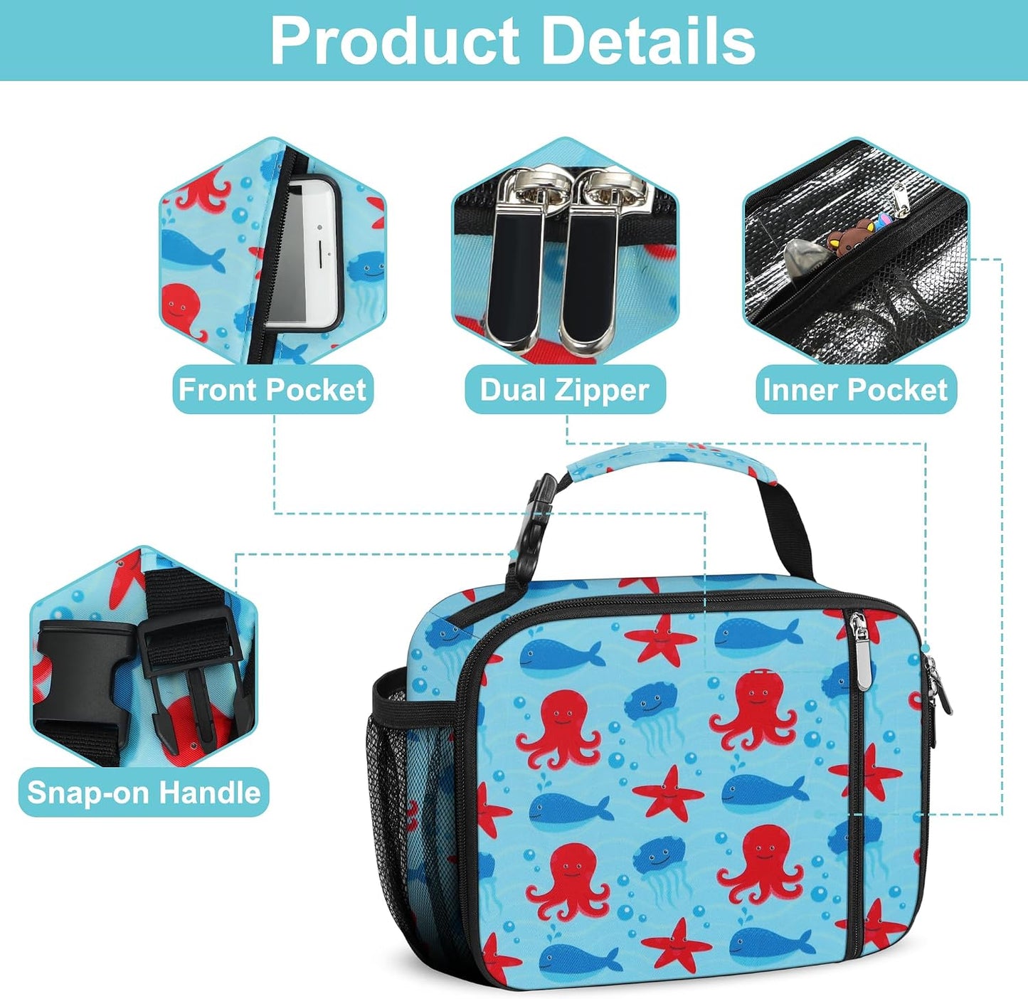 esouler Lunch Box Kids Insulated Lunch Bag for Boys & Girls Durable Children Lunchbox for School with Water Bottle Holder-Black