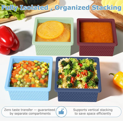 Silicone Freezer Molds for Soup Cube - 2-Cup Freezer Storage Container Tray with Lid,4 Pack Stackable Ice Cube Trays for Portion Control,Food Storage Meal Prep,Oven & Dishwasher Safe