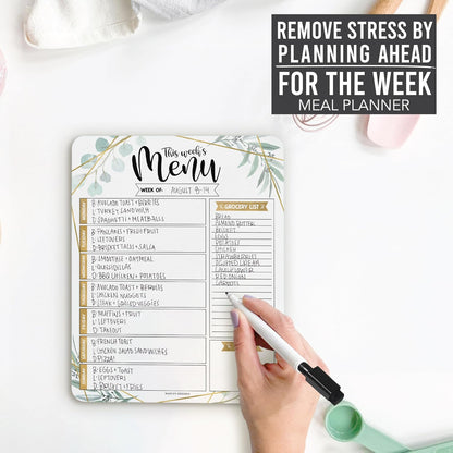 Hadley Designs Weekly Meal Planner for Fridge - Dinner Menu Board for Kitchen, Greenery Weekly Menu Board Dry Erase, Dry Erase Meal Planner for Fridge