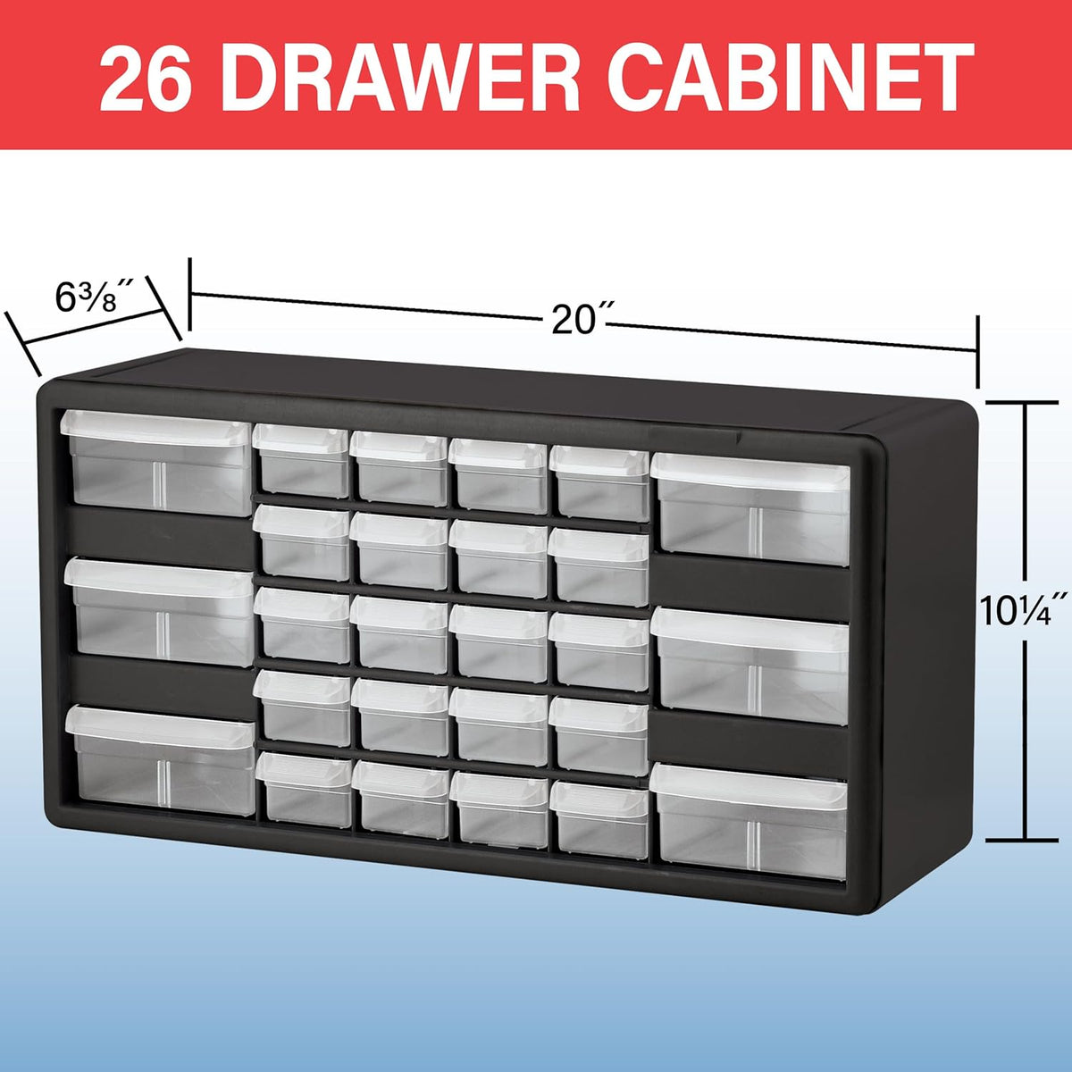 Akro-Mils 44-Drawer Plastic Drawer Storage Cabinet for Garage Organization, Bead Organizer, Building Bricks Storage, Teacher Toolbox, Makeup Organizer, 20" W x 6" D x 16" H, 10144 Black