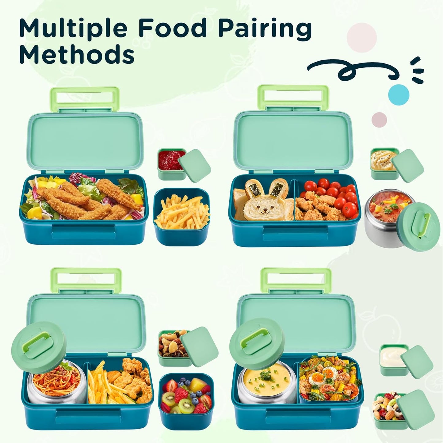 MAISON HUIS Bento Box for Kids with 8oz Soup Thermo, Insulated Lunch Bag & 17oz Water Bottle, 2-Compartment Bento Box with Built-In Ice Pack, Leak-Proof & BPA-Free (Purple)
