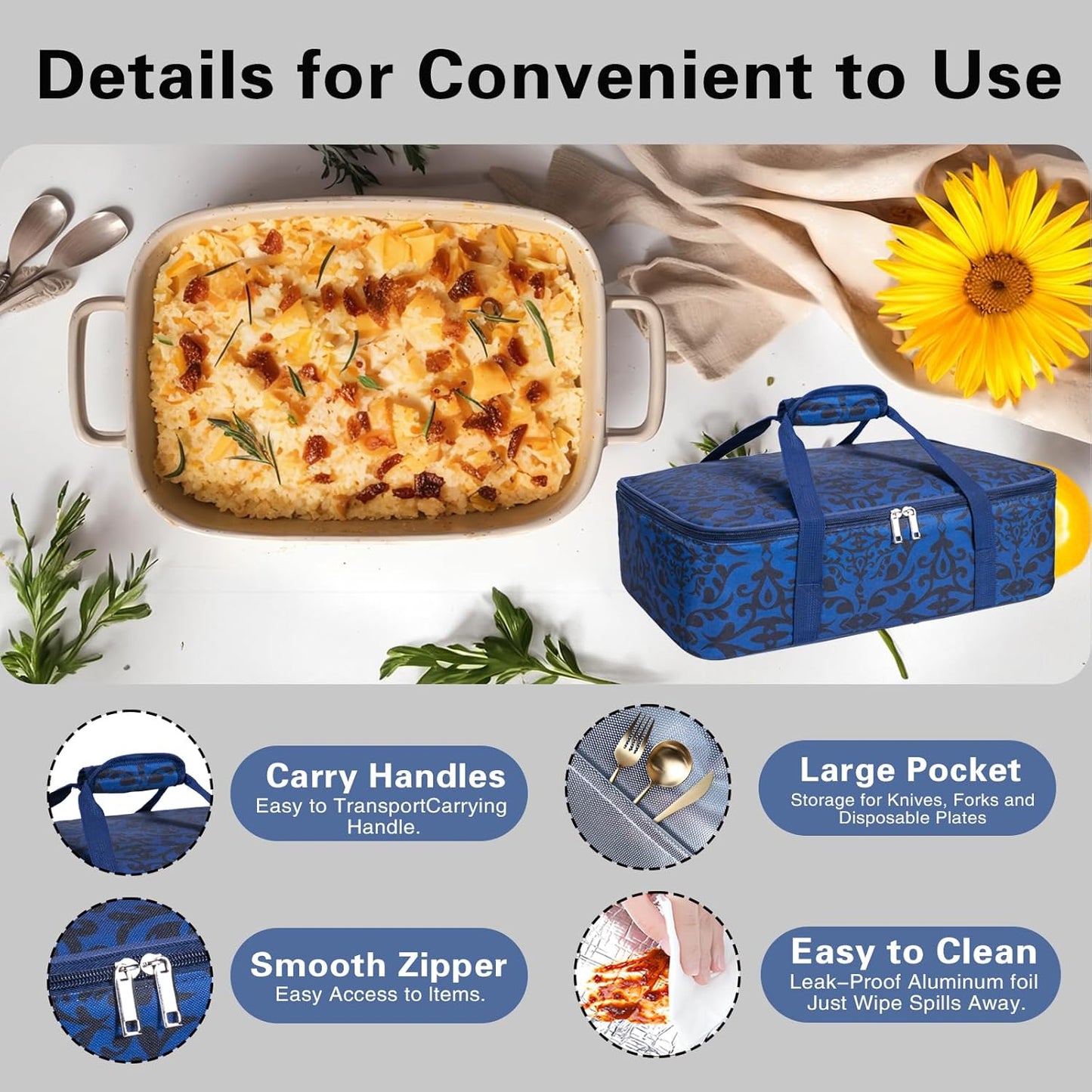 Lestyn Insulated Casserole Carrier Bag - Portable Reusable Food Transport Tote Bag Fits 9x13 Lasagna Baking Dish Pan to Keep Food Hot/Cold for Gathering/Potluck Parties/Cookout/Camping/Offices-Gray