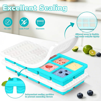 Doasuwish Silicone Freezer Molds for Soup with Lid – 1-Cup Soup Container Style Ice Cube Trays for Freezer, Meal Prep & Food Storage, Freeze 250mL/125mL Portions – 2 Pack