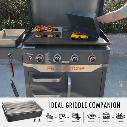 15.5" x 11" Rectangular Melting Dome/Basting Cover/Grill Prep Tray with Nonstick Coating Set of 2, Griddle Warming Rack, Flat Top Grill Accessories Kit for Indoor & Outdoor Cooking, Dishwasher Safe