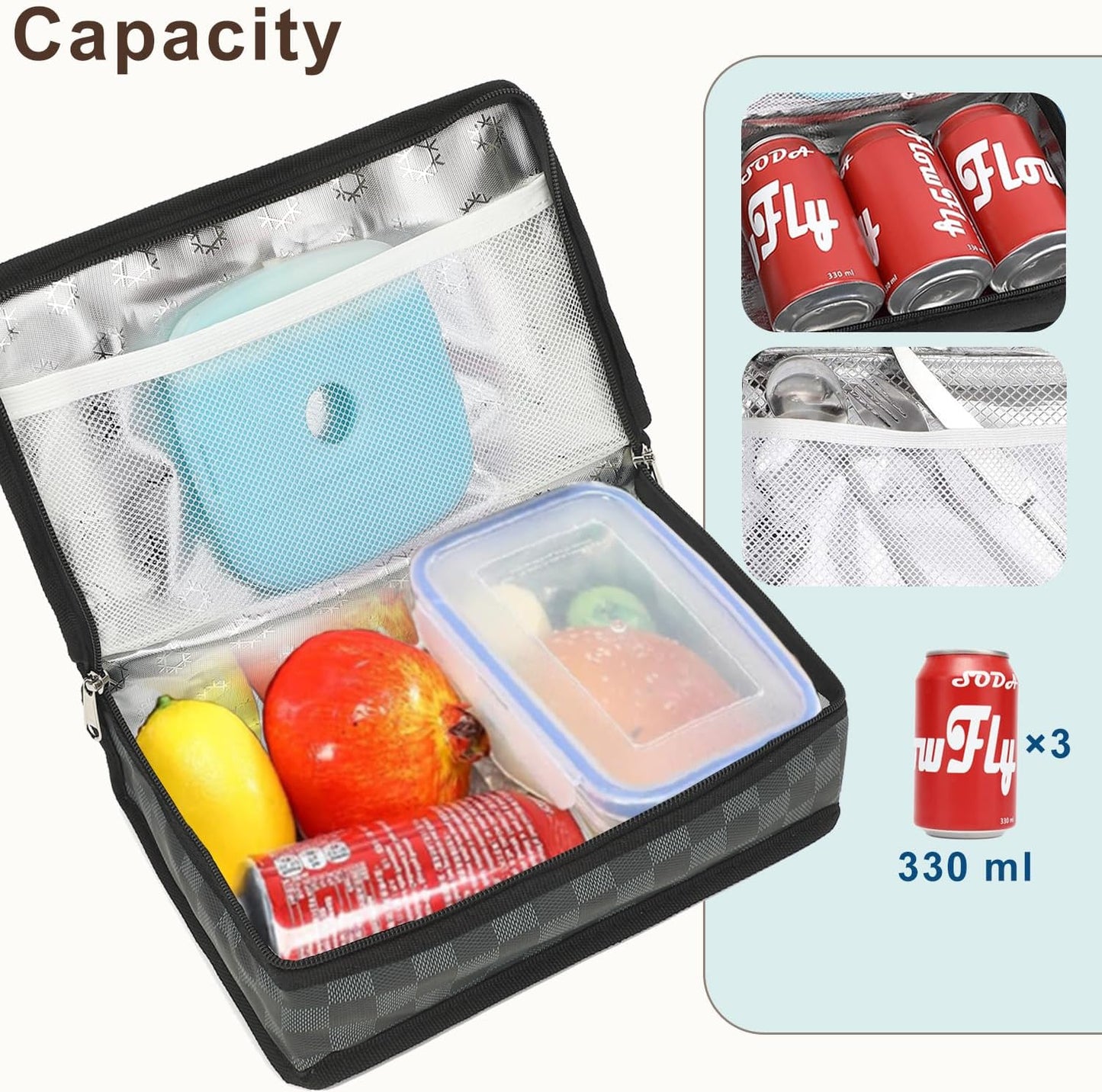 FlowFly Small Insulated Lunch box Portable Soft Bag Mini Cooler Thermal Meal Tote Kit with Handle for Work & School, Black