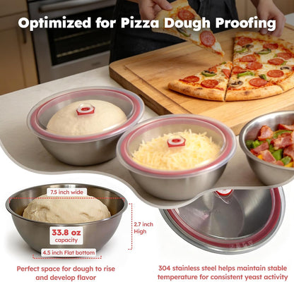 4-Pack Stainless Steel Pizza Dough Proofing Box with Clear Lids (1000ml)