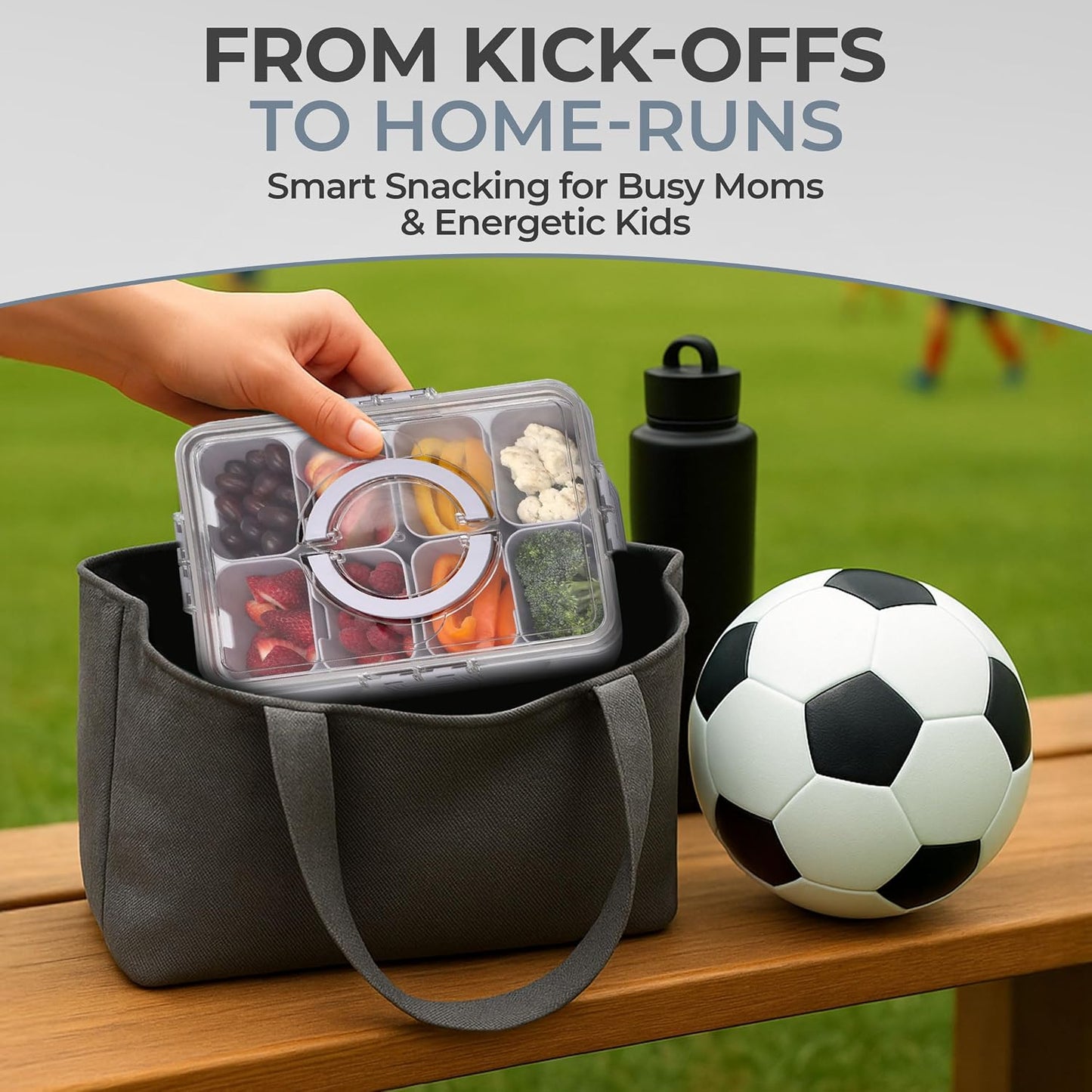 KEYVOZ Snackle Box Container with Lid- Travel Charcuterie Box with Handle - Organizer for Candy, Fruit, Nuts, Veggies, Snacks, Beach Essentials, Portable Lunch Box (Red, Small)