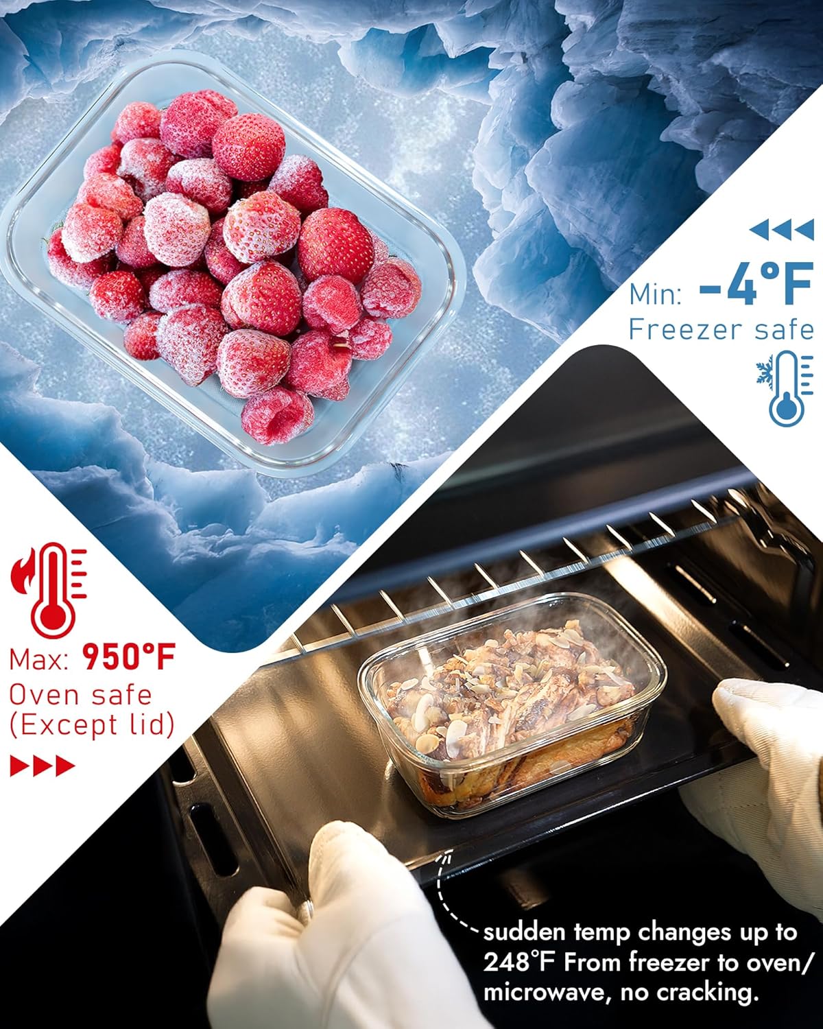 5-Pack Borosilicate Glass Containers with Tempered Glass Lids, 35.2oz/4.4 Cup Airtight Meal Prep Set, Microwave/Freezer Safe (Gray)