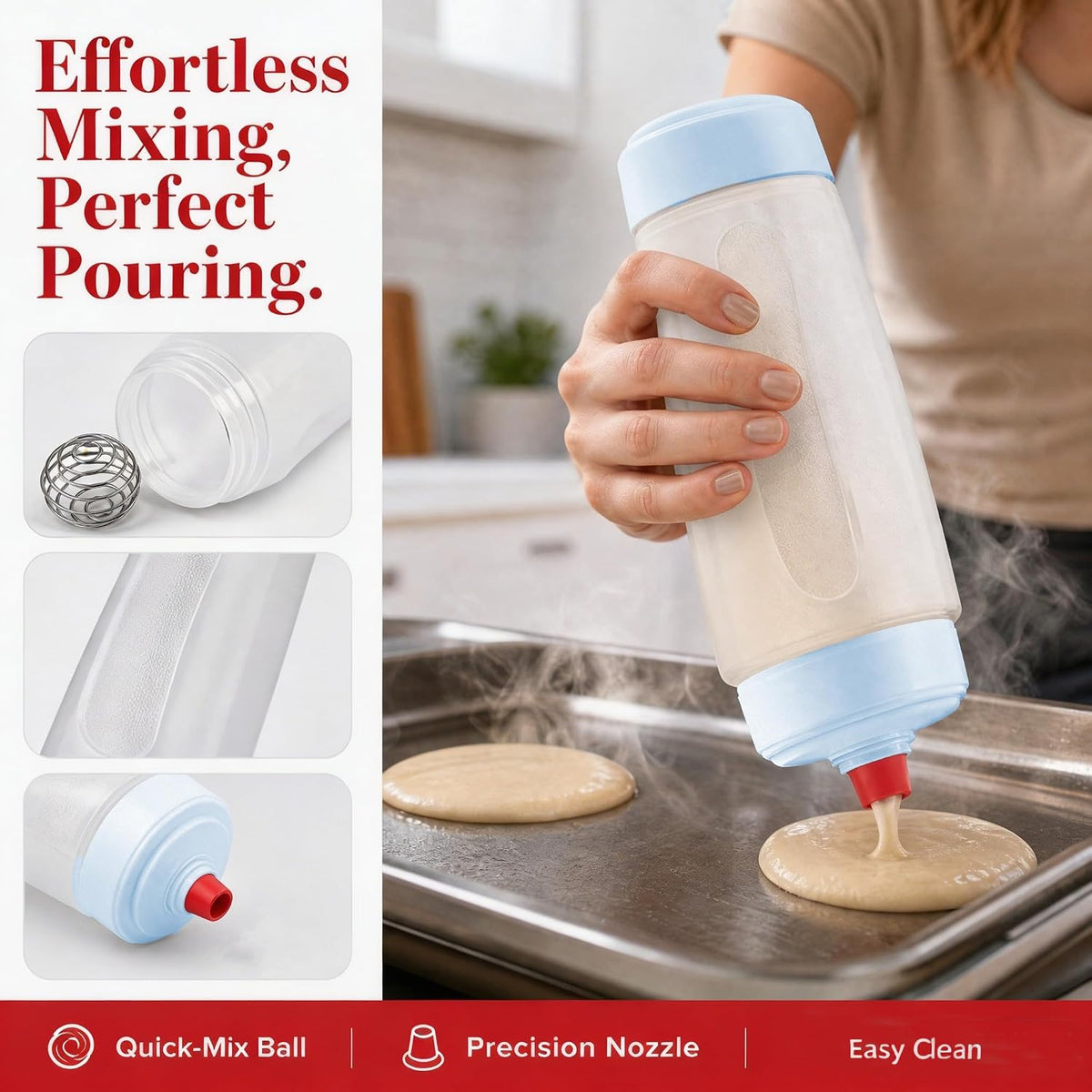 2 Pack 1000ml Pancake Batter Squeeze Dispenser Bottle with Whisk Ball