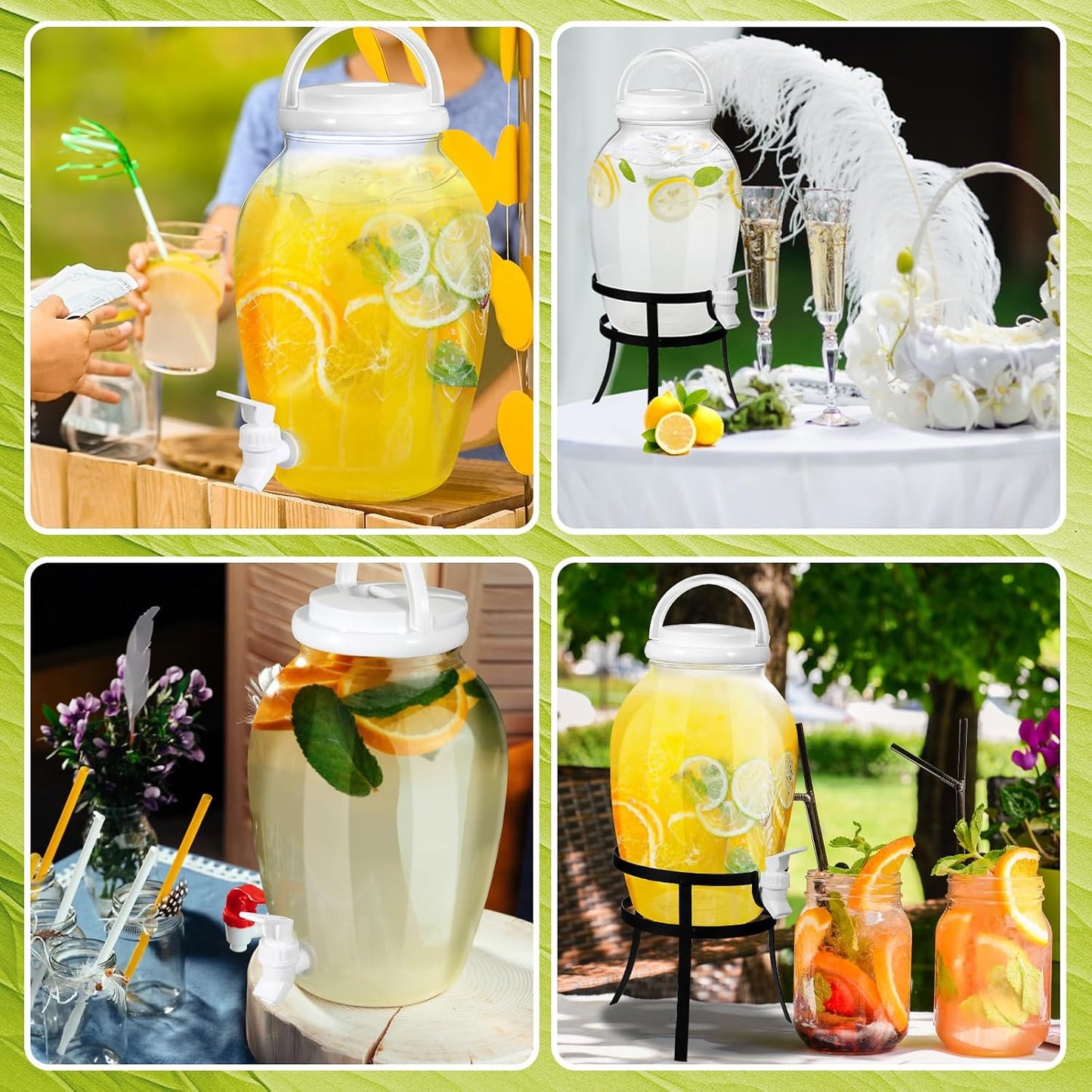 Havawish 2 Pack 1.16 Gallon Drink Beverage Dispenser with Stand for Parties Plastic Water Lemonade Juice Dispenser with Spigot and Lid for Countertop Weddings(Gold)