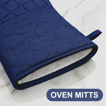 Oven Mitts Kitchen Towels and Dishcloths Pot Holders Sets, Oven Gloves Kitchen Dish Towels 500 Degree Heat Resistant Potholders with Non-Slip Silicone Surface for Cooking, Grilling, Baking-Gray