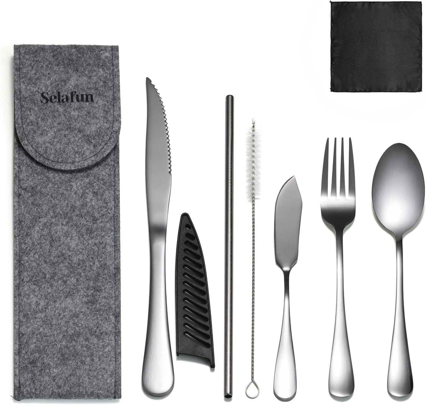 Camping Cutlery Set: Premium Portable Silverware Set with Case for Lunch Box, Travel, and Work Durable, Eco-Friendly, and Compact Utensils Including Fork, Spoon, and Knife for Adults on the Go