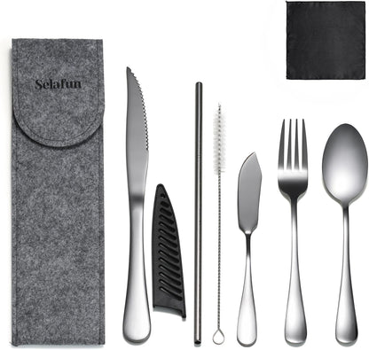 Camping Cutlery Set: Premium Portable Silverware Set with Case for Lunch Box, Travel, and Work Durable, Eco-Friendly, and Compact Utensils Including Fork, Spoon, and Knife for Adults on the Go