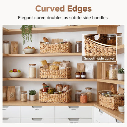 StorageWorks Wicker Baskets for Organizing, Water Hyacinth Storage Baskets with Handles, Woven Baskets for Pantry Storage, 13" x 8¼" x 7", 2-Pack