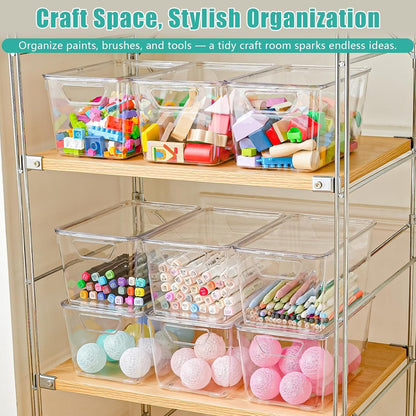 6 Pack Small Clear Storage Bins with Lids, Acrylic Arts and Craft Storage Containers, Stackable Clear Plastic Craft Storage Bins with Handles for Pantry Organizers and Storage, Kitchen, Fridge, Office