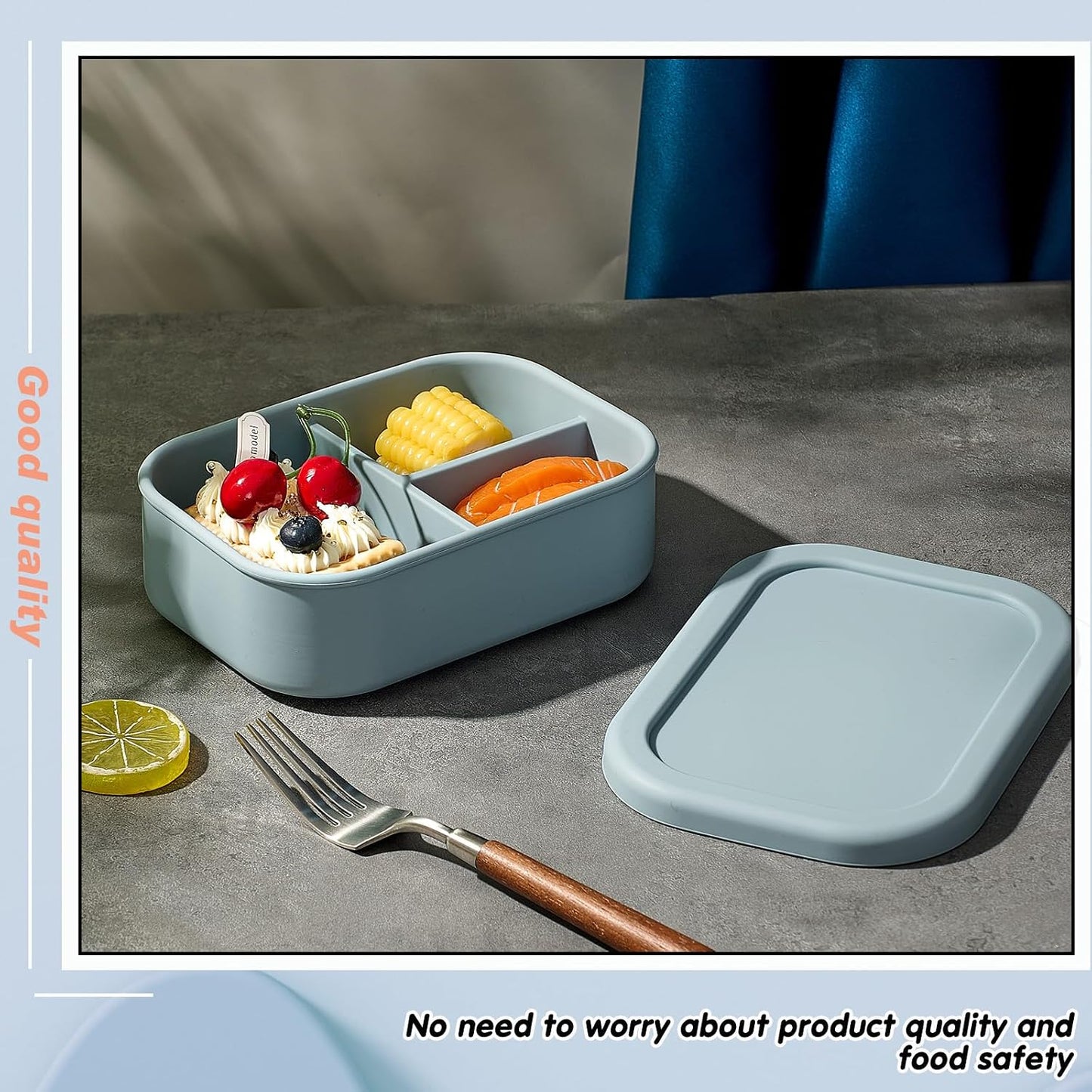 Layhit 4 Pcs Silicone Bento Box for Adults, 27 oz Bento Lunch Container Reusable 3 Compartment Lunchable Food Container for Women Men, Leak Proof Microwave Dishwasher Freezer Safe (Cool Colors)