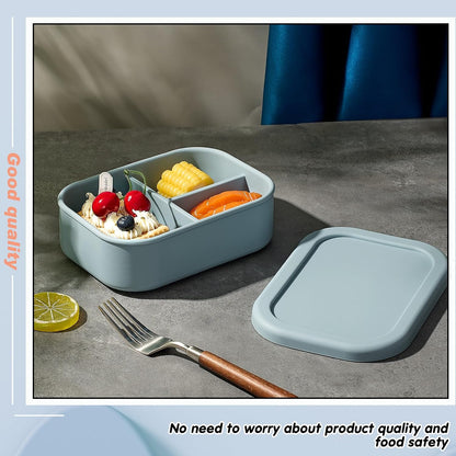 Layhit 4 Pcs Silicone Bento Box for Adults, 27 oz Bento Lunch Container Reusable 3 Compartment Lunchable Food Container for Women Men, Leak Proof Microwave Dishwasher Freezer Safe (Cool Colors)