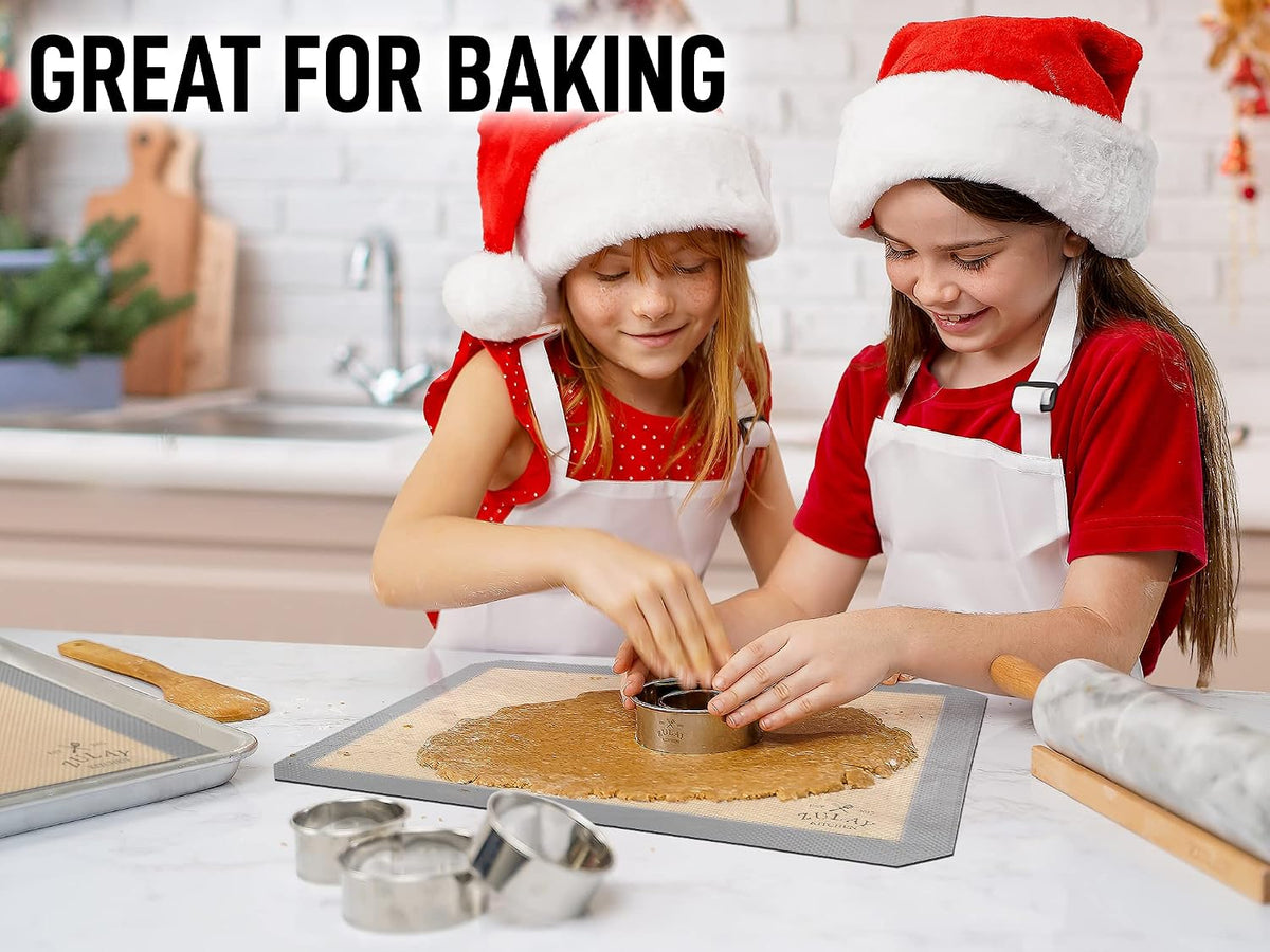 Zulay Kitchen Silicone Baking Mat – 16.5"×11.6" BPA-Free Reusable Baking Sheet, Heat Resistant 480°F – Non-Slip Border, Perfect for Cookies, Bread, Pastries & Oven Use - (Dark Gray)