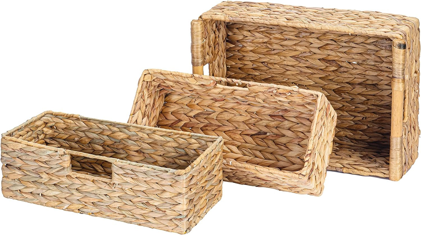 VATIMA Water Hyacinth Storage Baskets with Large Open-Front for Kitchen, Decorative for Living Room, 13.4” x 9.5” x 5.5”, 2 Pack