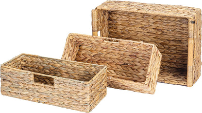 VATIMA Water Hyacinth Storage Baskets with Large Open-Front for Kitchen, Decorative for Living Room, 13.4” x 9.5” x 5.5”, 2 Pack