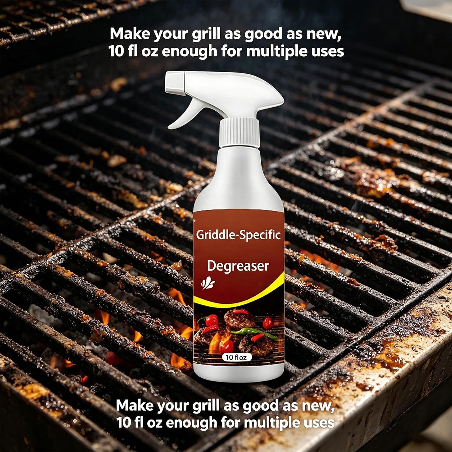 Rivoneed Grill Cleaner, Grill and Grate Cleaner Spray, Cleans and Degreases BBQ Cooking Grates and Racks, Pellet and Electric Smokers, Clean for Burners, Grates and Drip Pans (1)