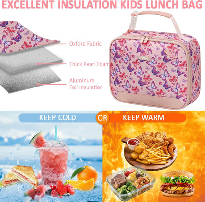 Lunch Box Kids Insulated Lunch Bag for Boys Girls Cute Reusable Lunch Tote Bag Waterproof Portable Thermal Lunch Box Kids for School Picnic Travel Black