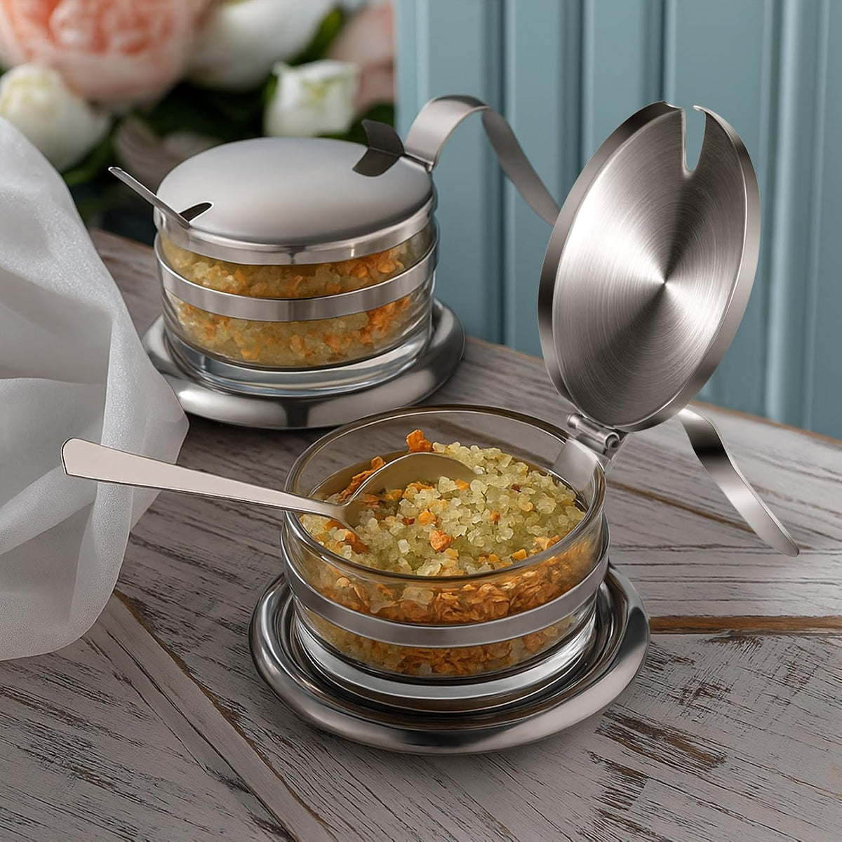 Honeydak Stainless Steel Salt Cellar with Spoon 6.76 oz
