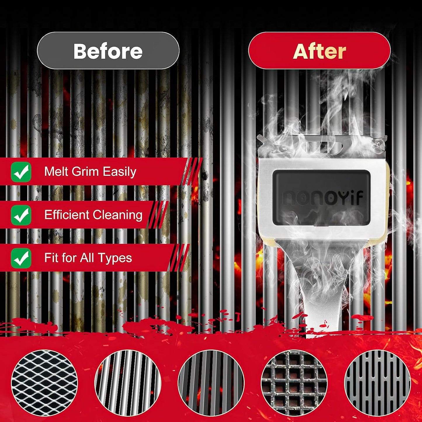 Grill Brush Bristle Free + 5 Replaceable Pads, Grill Cleaner for Outdoor Grill, Steam Grill Brush and Scraper for Cast Iron & Stainless Steel Grates, BBQ Grill Brush, Gift for Men Dad