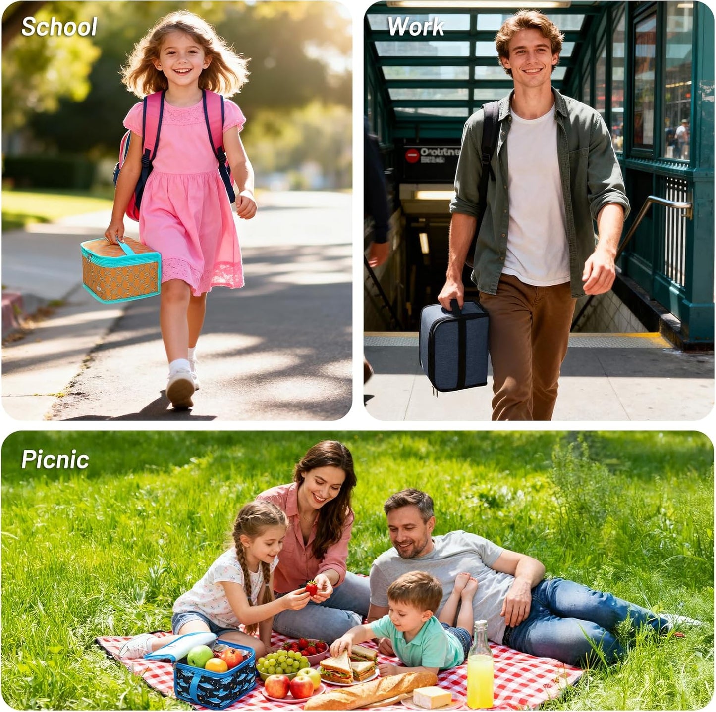 MIER Small Lunch Bag for Kids & Adults Compact Insulated Lunch Box Portable Thermal Mini Cooler for Work School Travel, Bluesteel