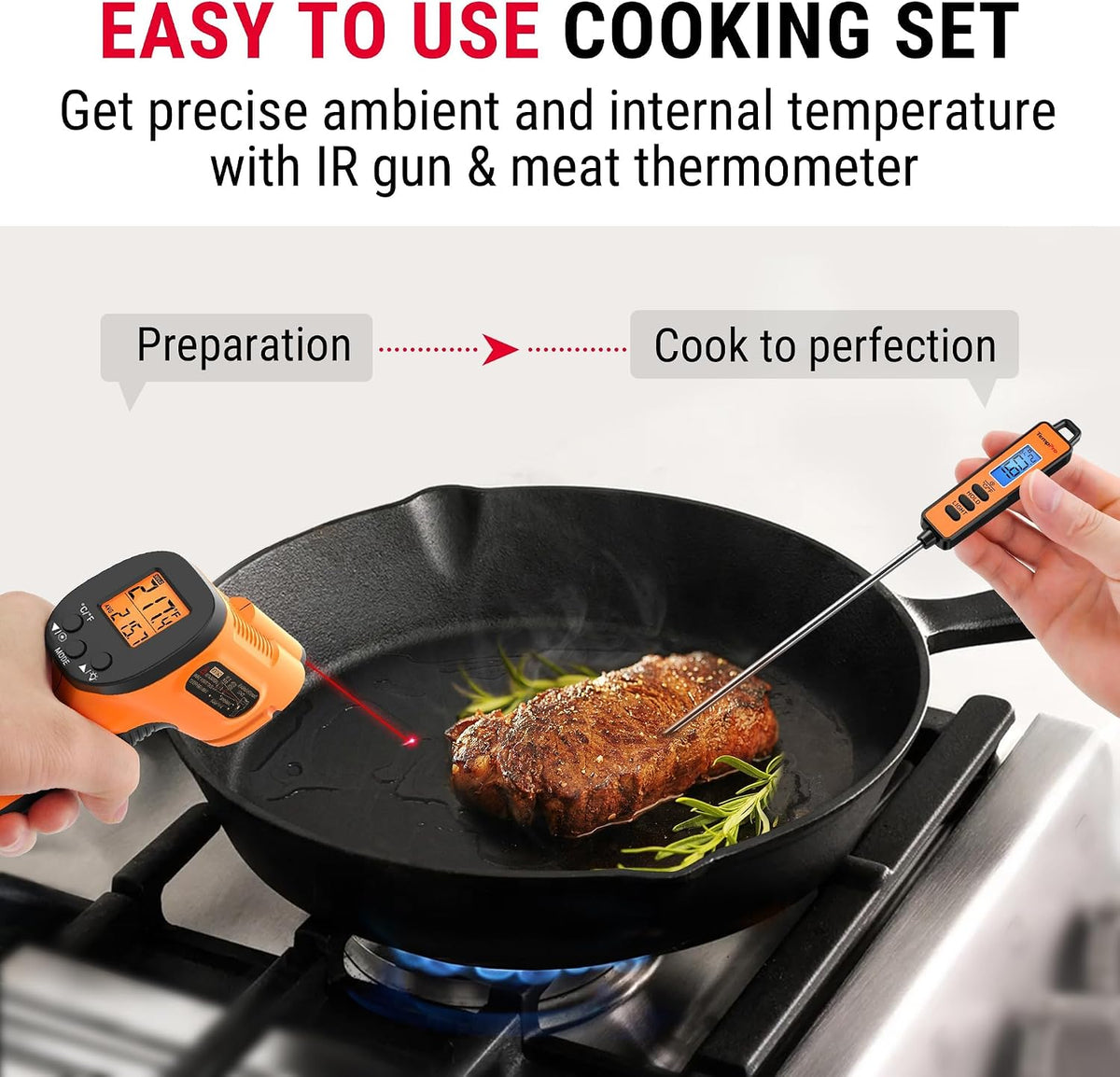 TempPro TempScan Infrared Thermometer Gun with Super Long Meat Probe