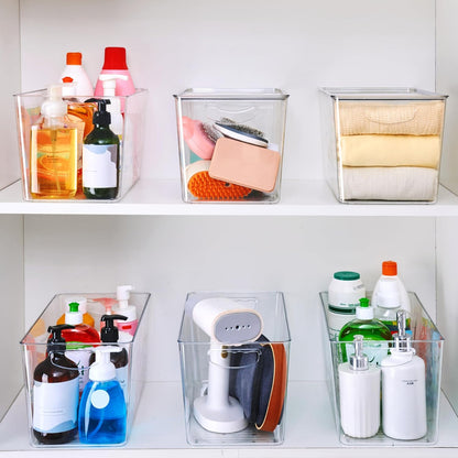 theaoo Clear Storage Bins with Lids Stackable - Large Plastic Containers for Pantry Organization and Storage - Perfect for kitchen,Fridge,Laundry Room,Bathroom,Garage,Closet,Cabinet Organizer - 8 Pack