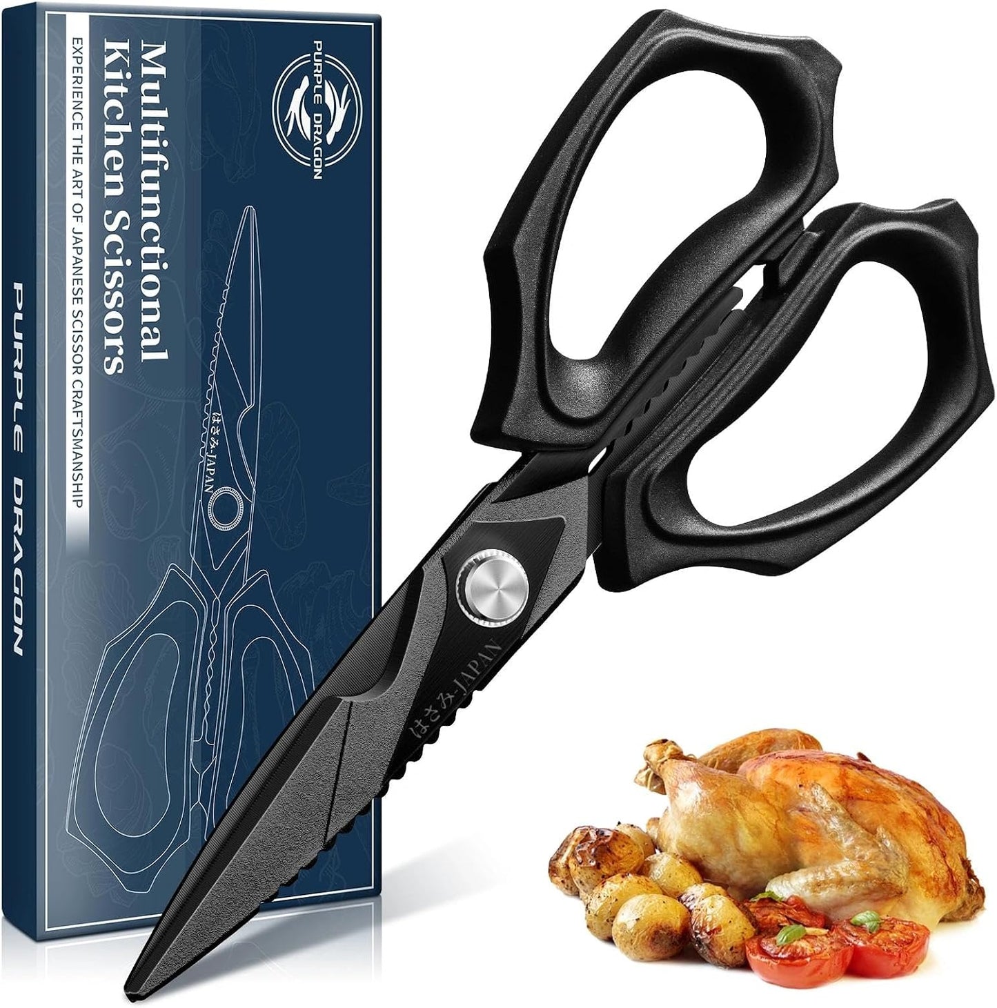 Purple Dragon Kitchen Scissors for Food - Stainless Steel Cooking Scissors All Purpose - Kitchen Shear Heavy Duty for Meat Cutting - Dishwasher Safe - Gifts for Men and Women - Silver Sharp Blade